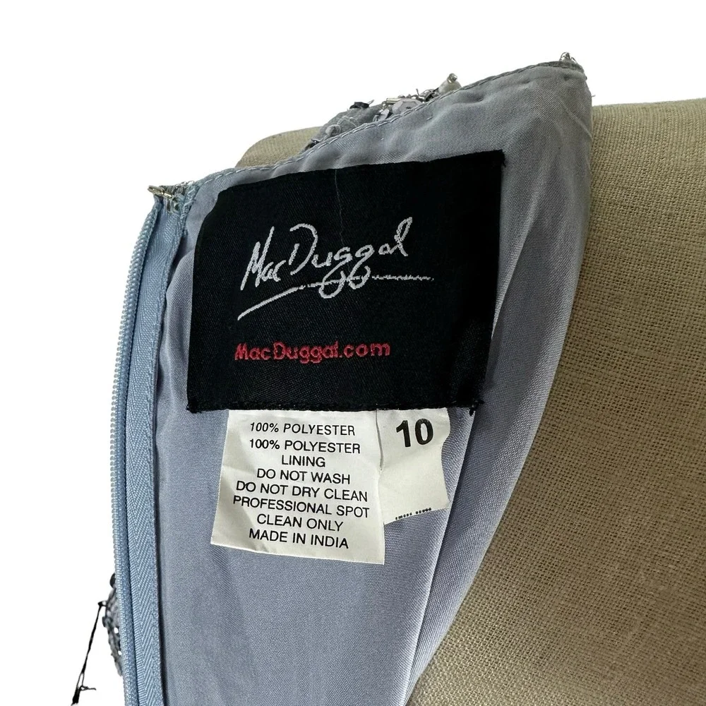 MAC DUGGAL 10739 Steel Gray Blue Embellished Sleeveless High Neck Midi Size 10 - Picture 9 of 10